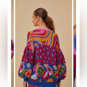 NWOT Farm Rio Mixed Prints Cotton Knit Cardigan